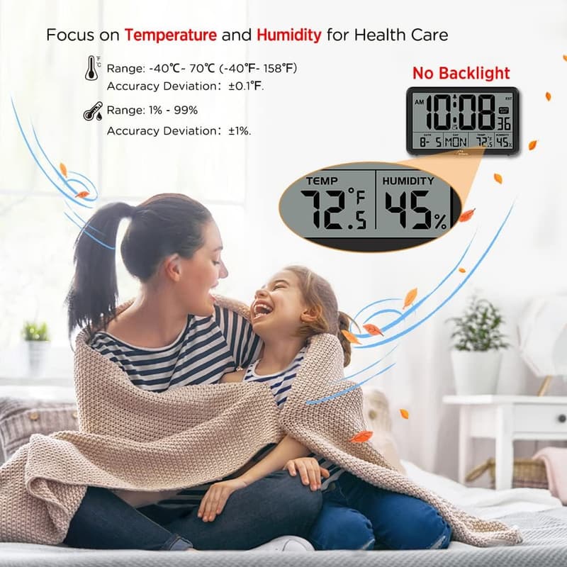 Digital Wall Clock with Temperature & Humidity for Offices & Bedrooms