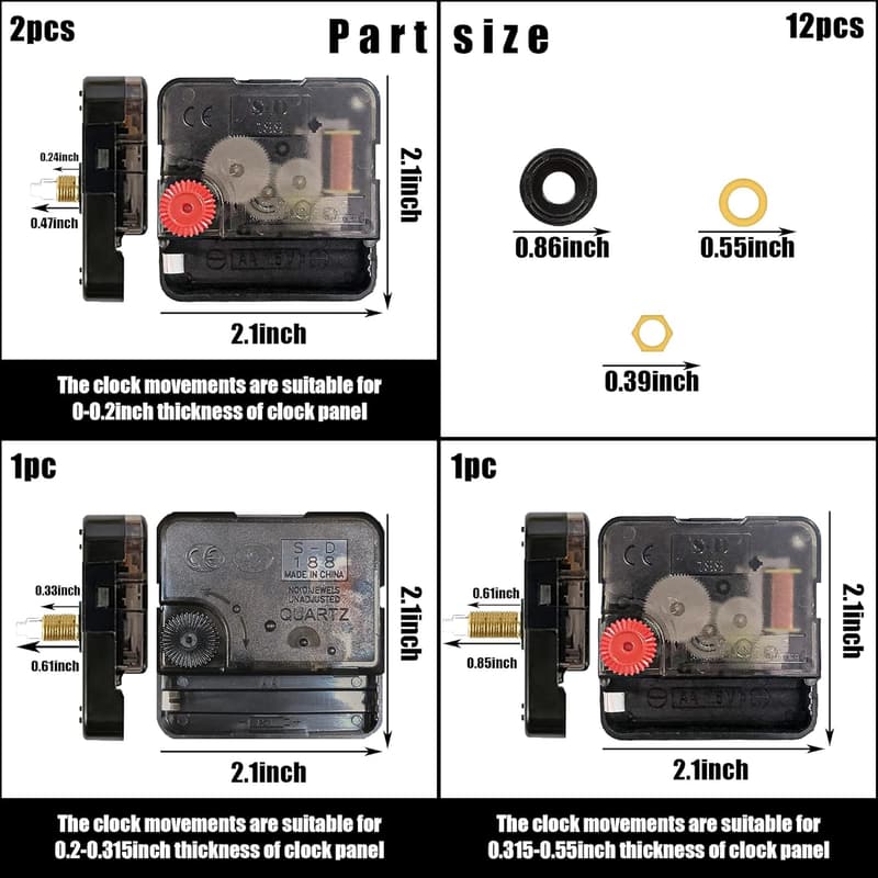 DIY Quartz Clock Movement Kit with 5 Pairs of Hands