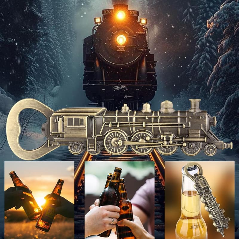 Bronze Steam Train Bottle Opener for Men - Unique Birthday Gift
