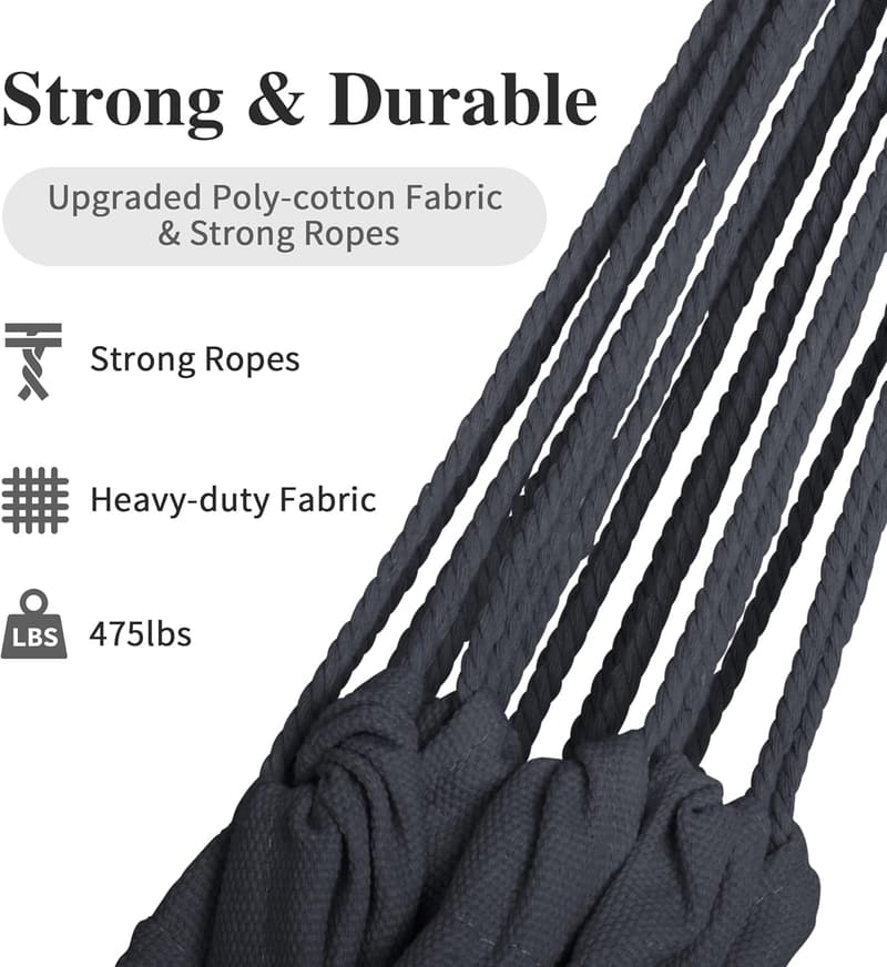 Extra Large Dark Gray Double Hammock for Outdoor Camping