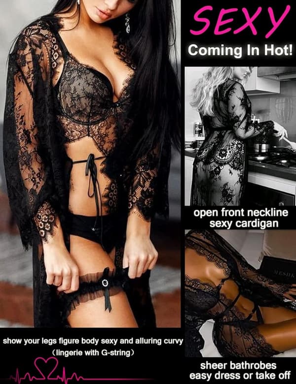 Women's Lace Kimono Robe Nightgown, Sizes S-5XL