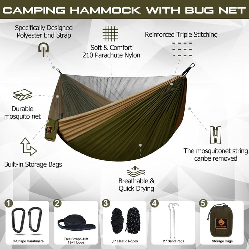 Portable Camping Hammock with Mosquito Net & Tree Straps