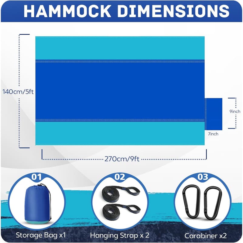 Lightweight Portable Camping Hammock with Tree Straps, Blue