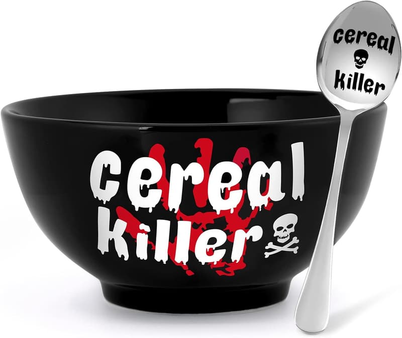 Father's Day Engraved Black Cereal Bowl & Spoon Set for Him