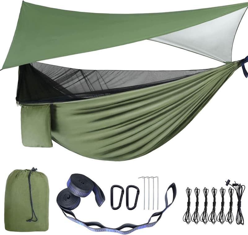 Portable Camping Hammock with Mosquito Net and Rain Fly Tarp