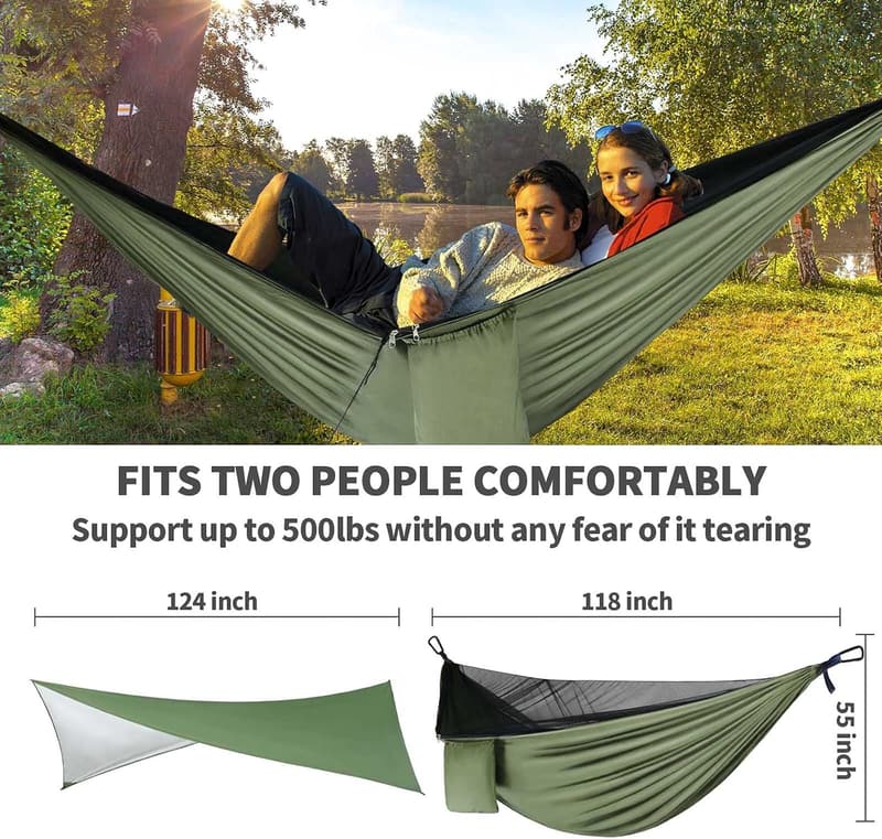 Portable Camping Hammock with Mosquito Net and Rain Fly Tarp