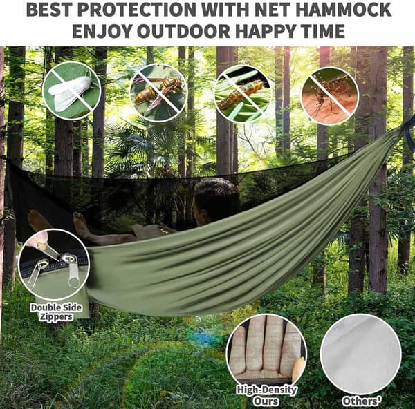 Portable Camping Hammock with Mosquito Net and Rain Fly Tarp