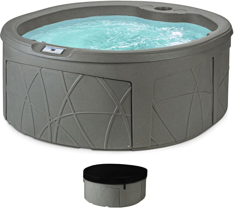 4-Person Outdoor Hot Tub with Cover & LED Lights