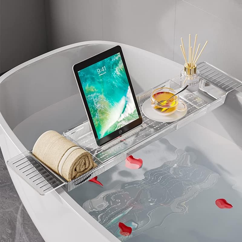 Adjustable Bathtub Caddy Tray with Anti-Slip Mat