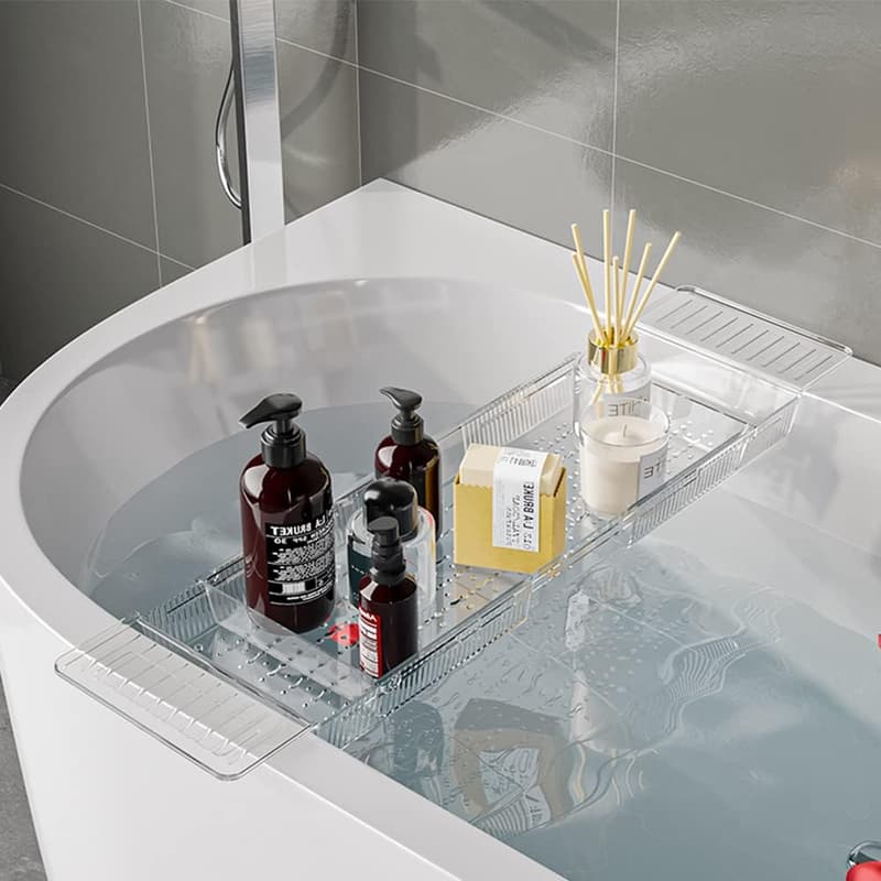 Adjustable Bathtub Caddy Tray with Anti-Slip Mat