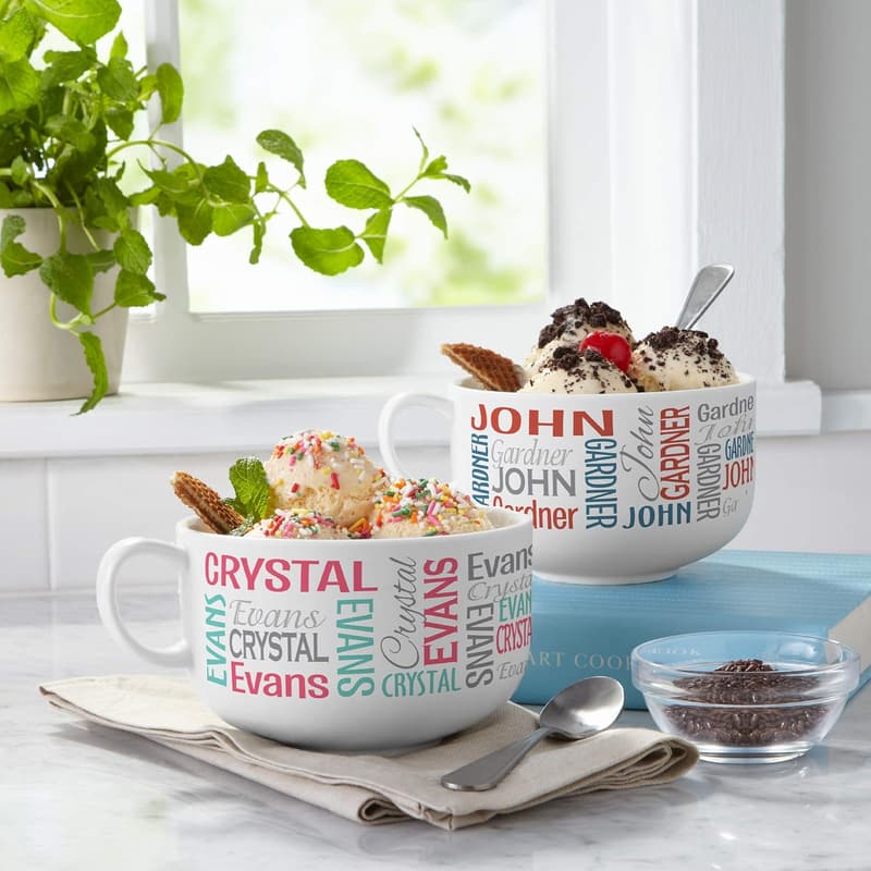 Personalized Gray Porcelain Bowl - Custom First & Last Name