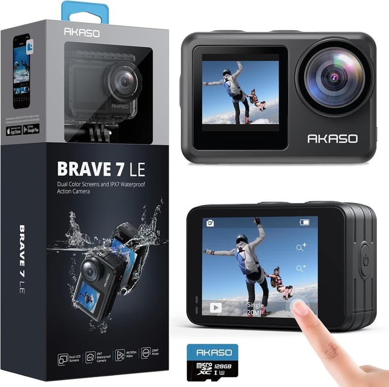 4K Waterproof Action Camera Bundle with 128GB Memory Card