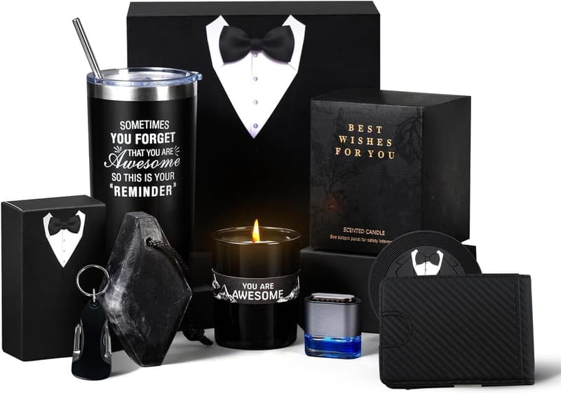 Father's Day Gift Basket for Men with Tumbler & Candles