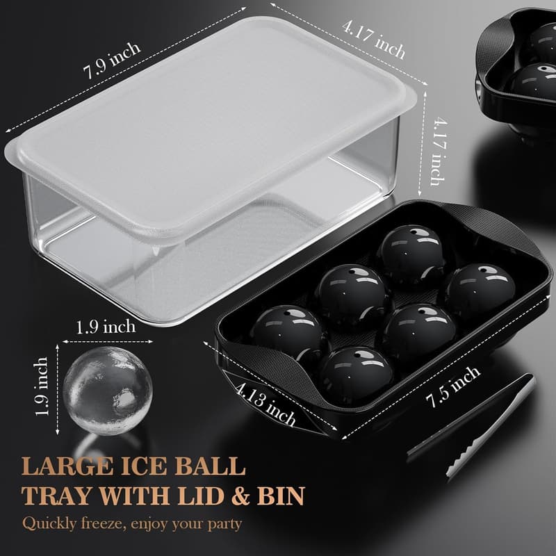 Whiskey Ice Ball Maker Set with Lid & Bucket - 1.9
