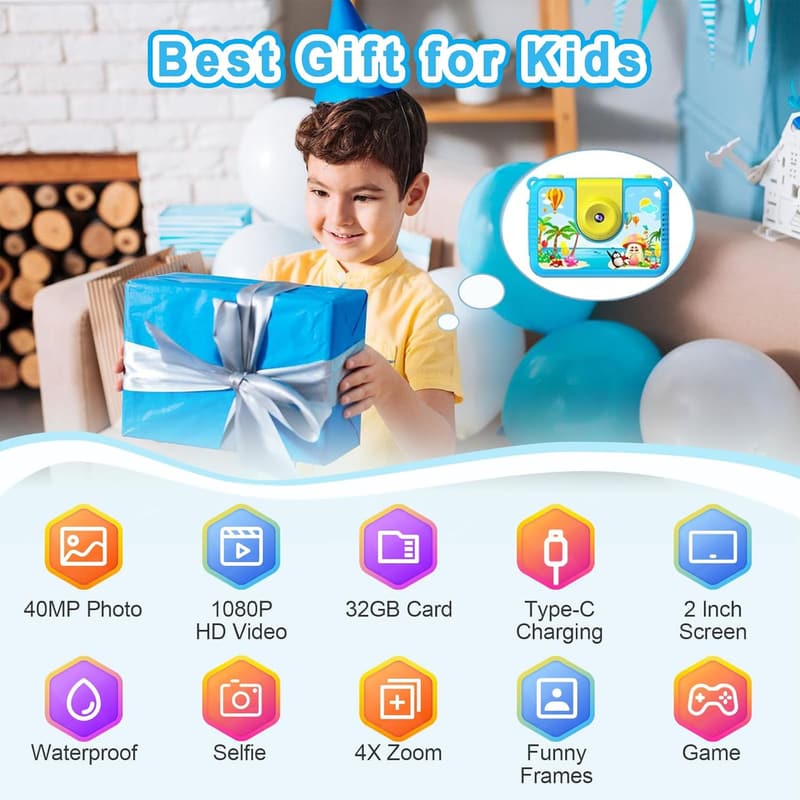 Kids Waterproof Camera - 2024 Upgrade Digital Snorkeling Gift