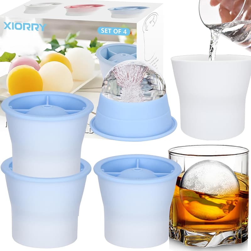 Silicone Sphere Ice Molds with Lids - Set of 4 for Cocktails