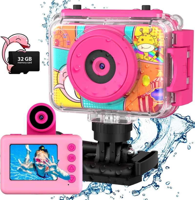 Waterproof Kids Camera with 180° Flip Lens - 20MP Action Toy