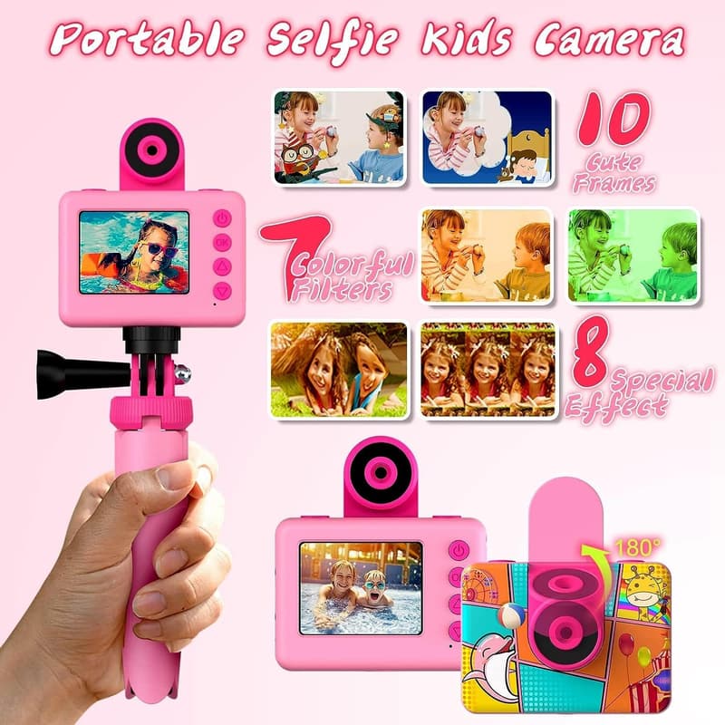 Waterproof Kids Camera with 180° Flip Lens - 20MP Action Toy