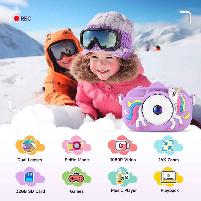 Kids Digital Camera 1080P with 32GB SD Card for Ages 3-8