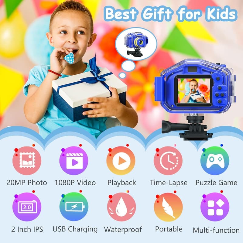 Kids Waterproof HD Camera with 32GB Card - Perfect Gift for Ages 3-12