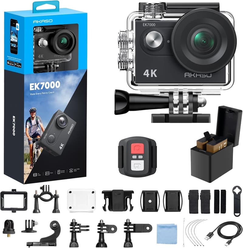 AKASO EK7000 4K Action Camera - 131ft Waterproof with EIS & Zoom