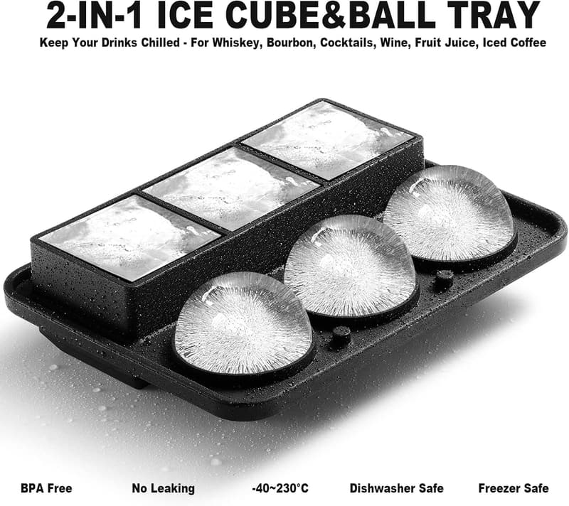 Large Silicone Ice Cube Tray for Whiskey & Cocktails – Black