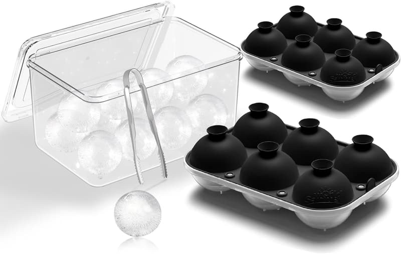 Silicone Ice Ball Mold Set for Cocktails, 2.5 Inch Round Spheres