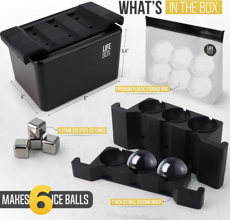 Ice Ball Maker Mold for 6 Crystal Clear Whiskey Ice Cubes