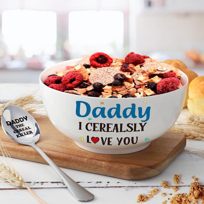 Personalized Cereal Bowl & Spoon Set for Dad's Birthday