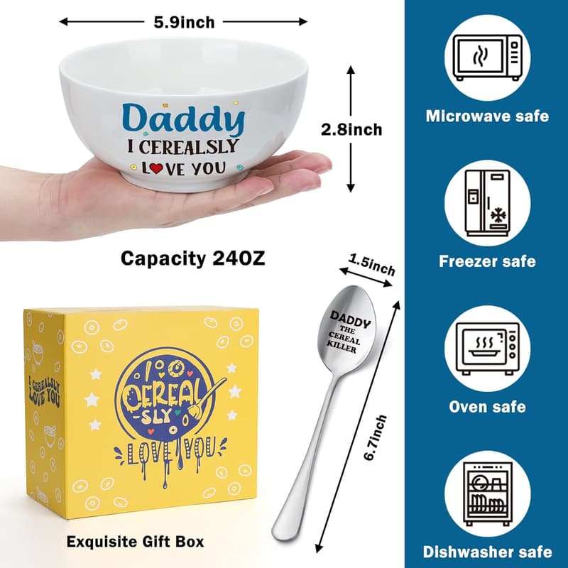 Personalized Cereal Bowl & Spoon Set for Dad's Birthday