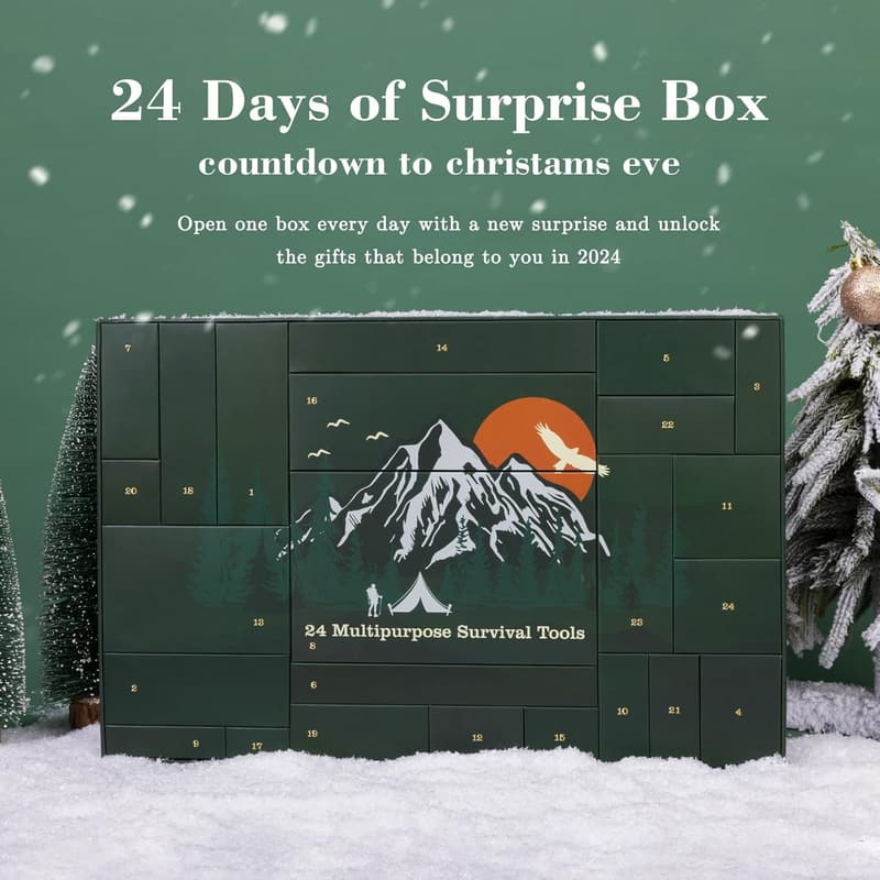 24-Day Christmas Survival Kit Advent Calendar for Outdoor Enthusiasts