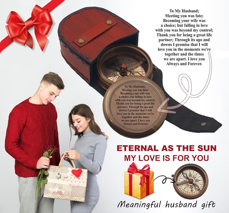 Engraved Brass Compass Gift for Husband