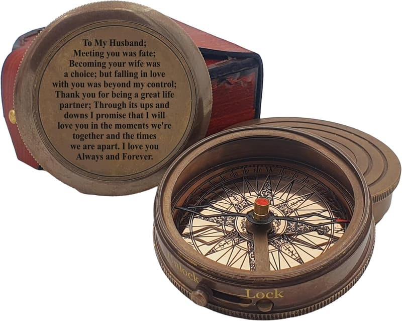 Engraved Brass Compass Gift for Husband