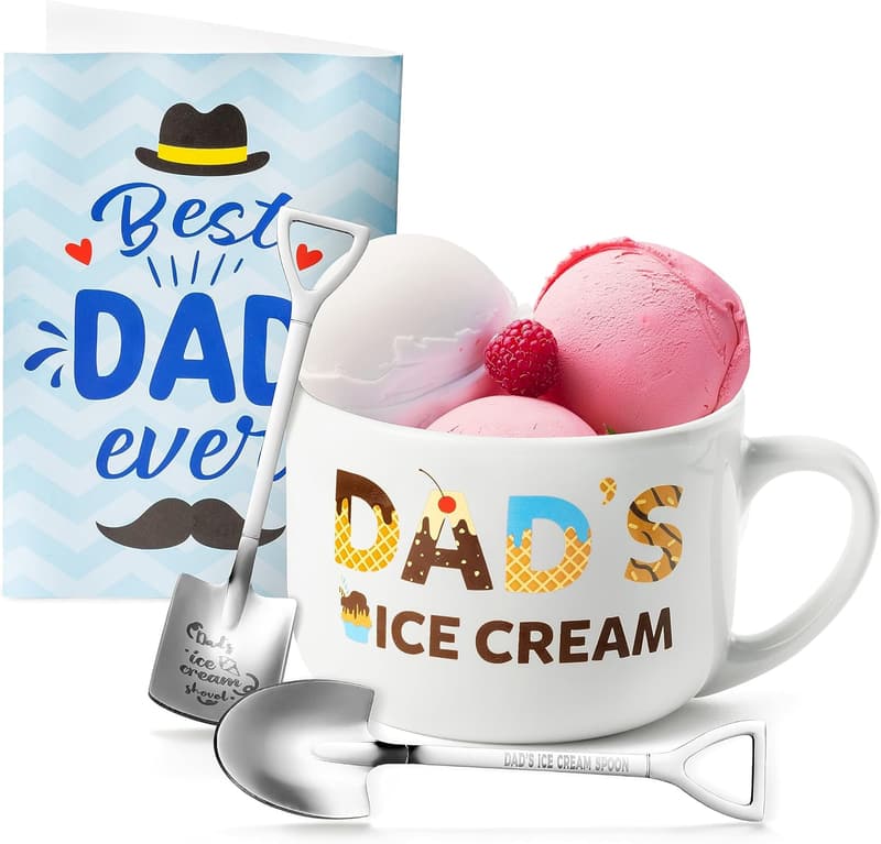 Father's Day Engraved Ice Cream Bowl Set with Spoon & Card