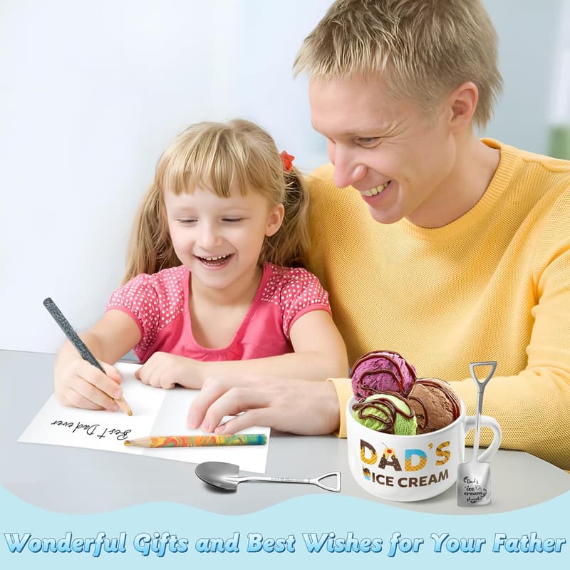 Father's Day Engraved Ice Cream Bowl Set with Spoon & Card