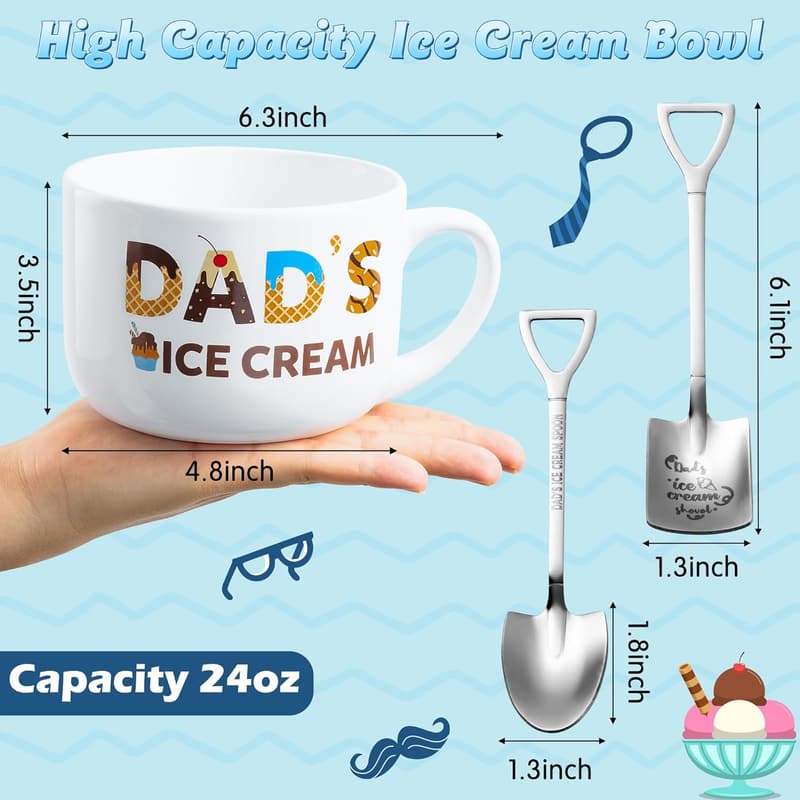 Father's Day Engraved Ice Cream Bowl Set with Spoon & Card