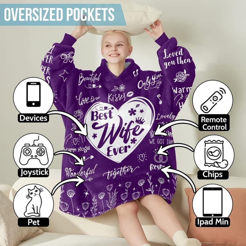 Cozy Wearable Hoodie Blanket for Wife - Ideal Mother's Day Gift
