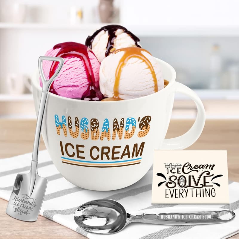 Father's Day Ice Cream Bowl Set with Scoop for Husband