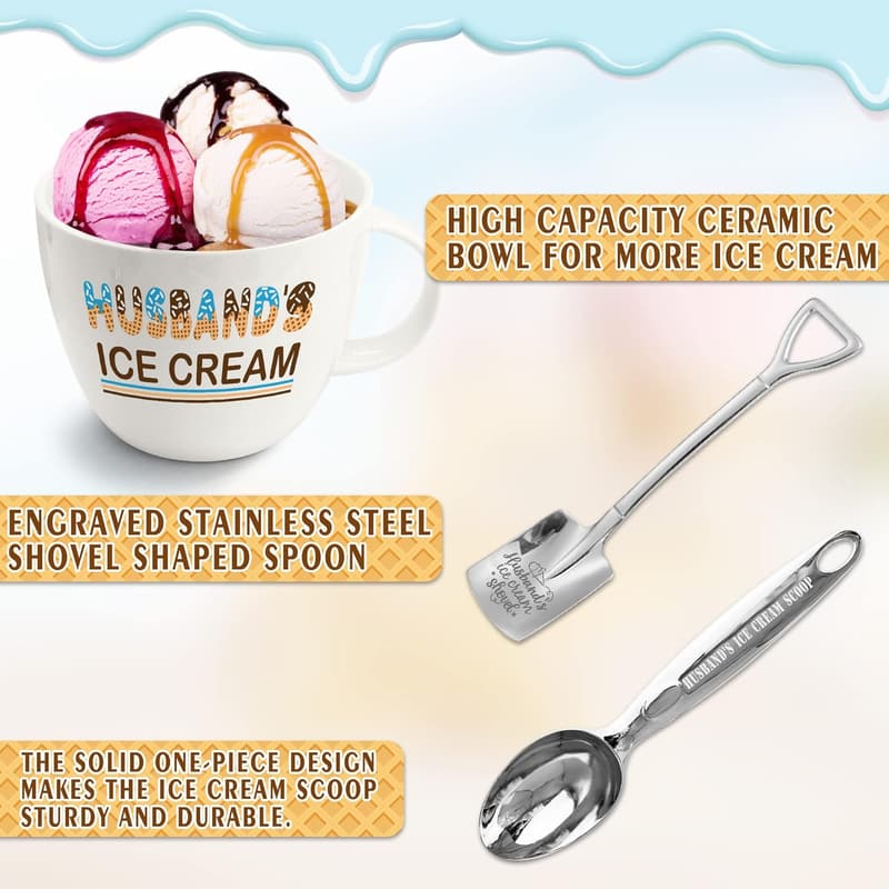 Father's Day Ice Cream Bowl Set with Scoop for Husband