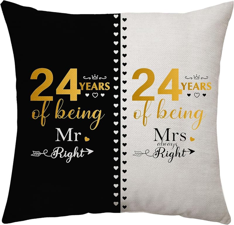 24th Anniversary Mr. and Mrs. Pillow Case Gift for Couples