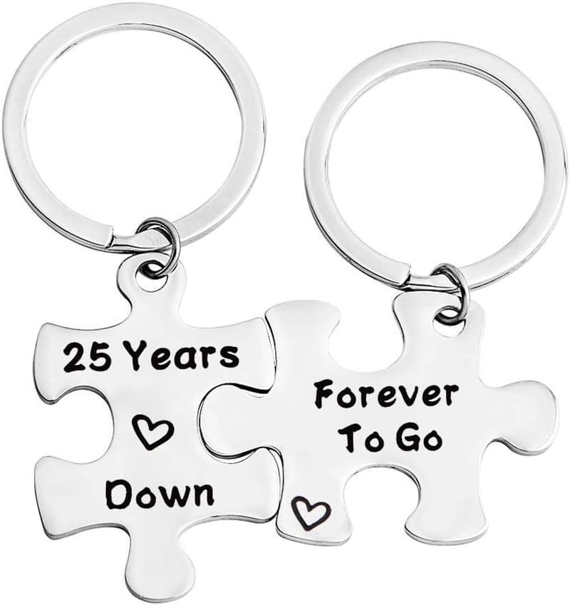 25th Anniversary Couples Puzzle Keychain Set of Two
