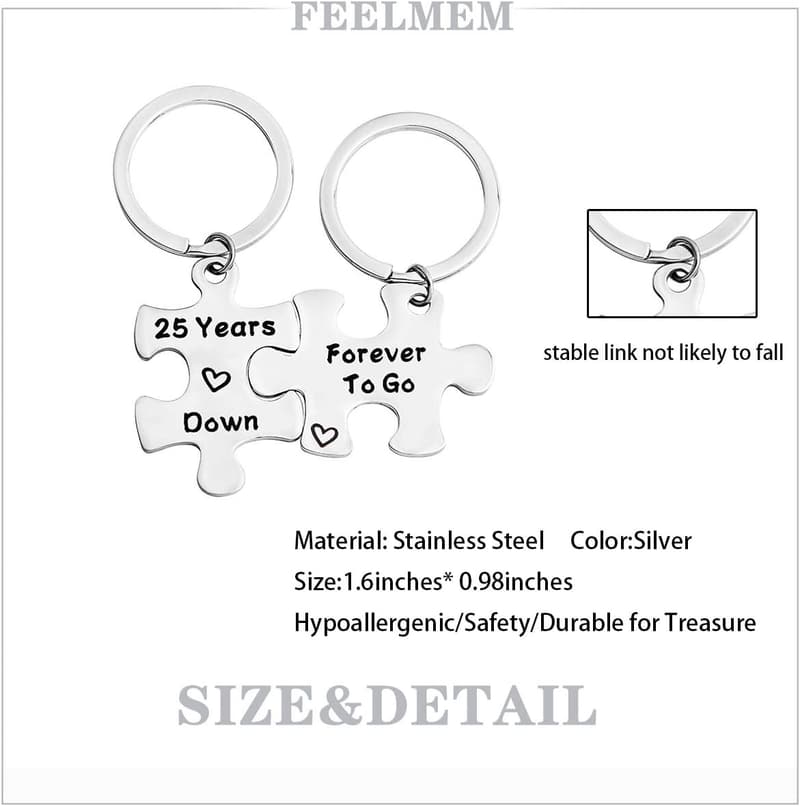 25th Anniversary Couples Puzzle Keychain Set of Two