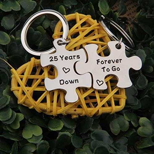 25th Anniversary Couples Puzzle Keychain Set of Two