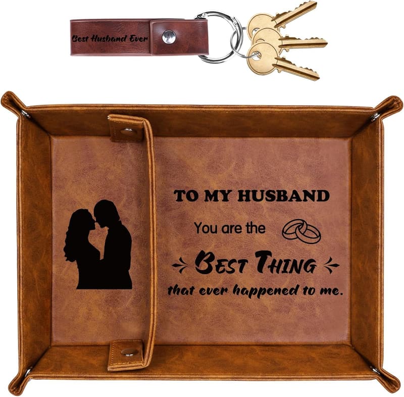 Husband's Birthday Gift: PU Leather Valet Tray & Keychain