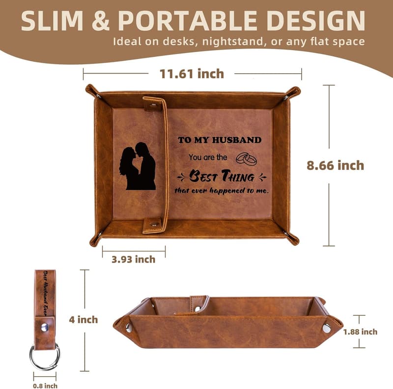 Husband's Birthday Gift: PU Leather Valet Tray & Keychain