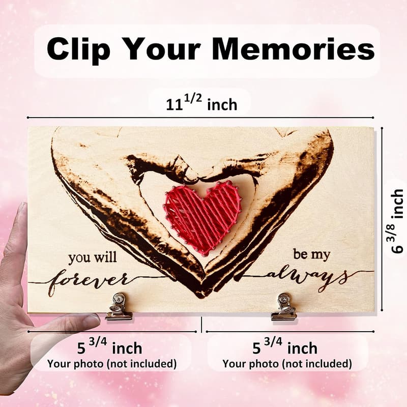 2nd Anniversary Photo Clips with Pyrography and Cotton String Heart