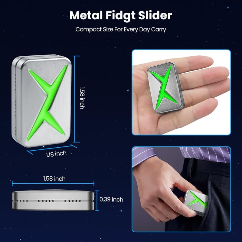 Metal Fidget Slider Toy for Adults - Anxiety & Stress Relief (Silver)