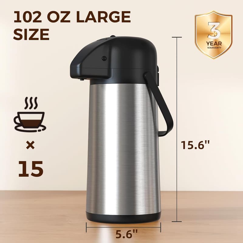 Large Insulated Coffee Carafe - 102OZ Stainless Steel Dispenser