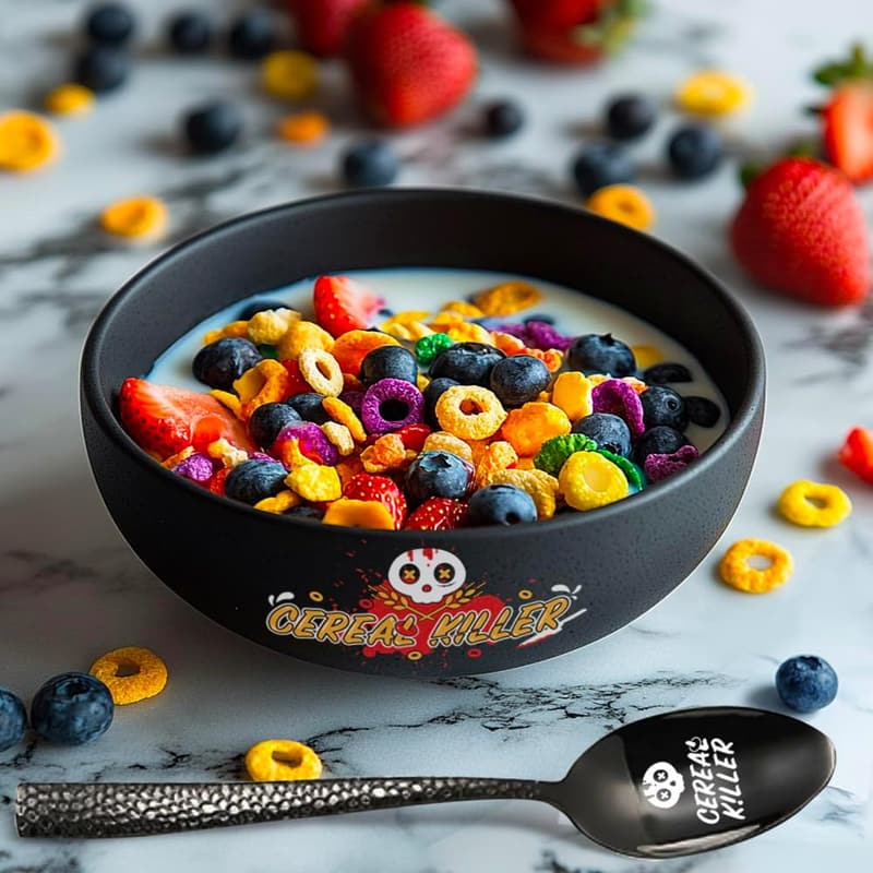 Cereal Lovers 33oz Ceramic Bowl & Spoon Set - Matte Black