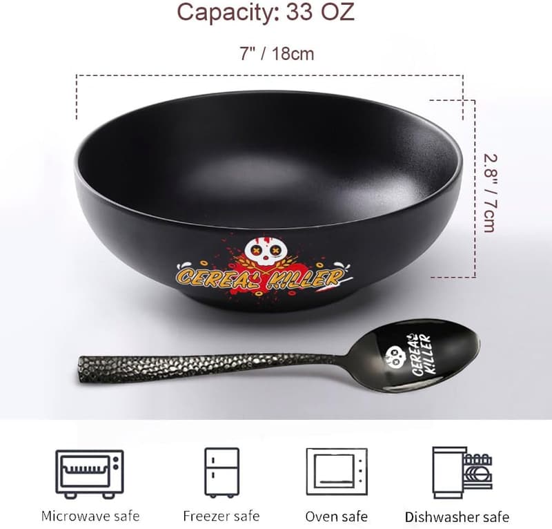 Cereal Lovers 33oz Ceramic Bowl & Spoon Set - Matte Black